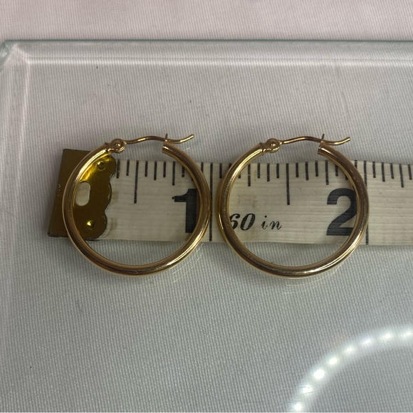 14K YELLOW GOLD classic thin hoop earrings REAL GOLD 1” - Picture 9 of 11
